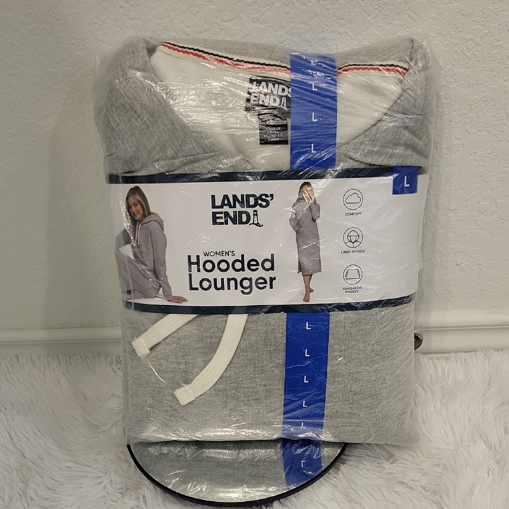 Lands' End Women's Light Gray Hooded Lounger